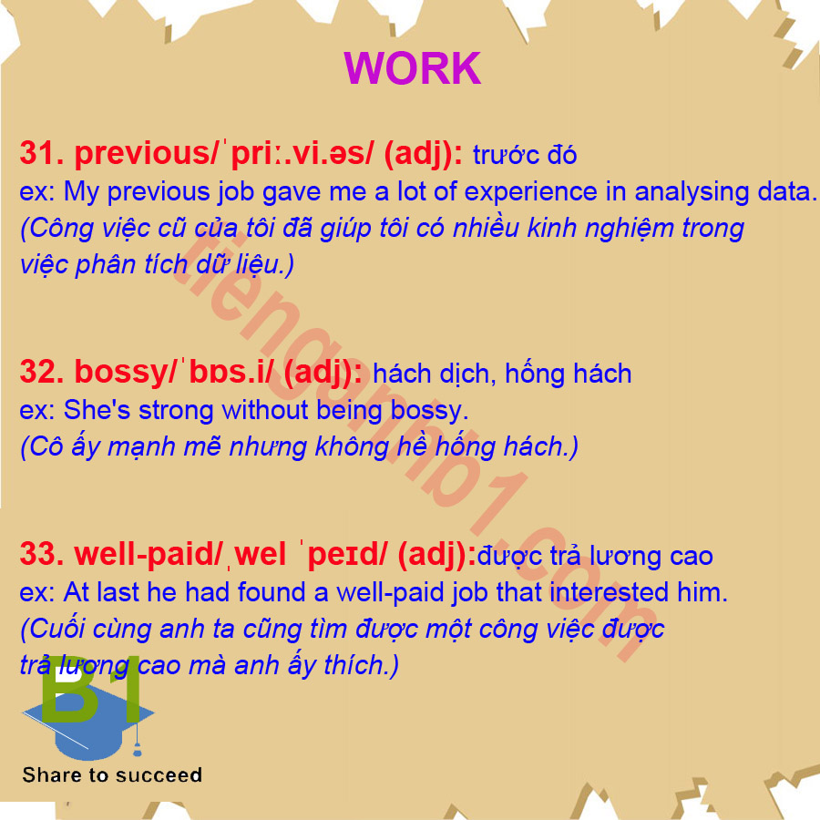 Từ vựng tiếng Anh B1- chủ đề Work 2.6