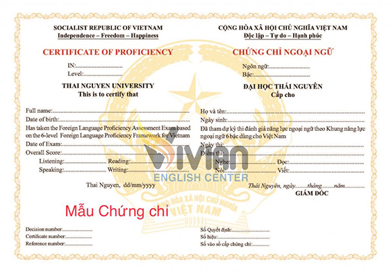 Mẫu chứng chỉ tiếng Anh A2, B1, B2, C1 Đại học Thái Nguyên